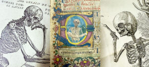 Images of skeletons in Exeter Cathedral Library’s book collection