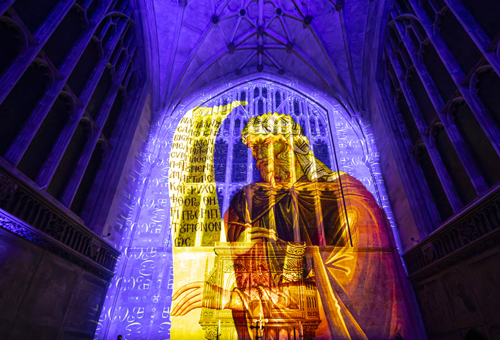 Luxmuralis' The Storytellers sound and light experience at Winchester Cathedral. 