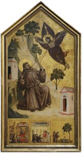 St Francis of Assisi receiving the Stigmata Painted by the Italian artist Giotto, around 1295–1300 for the Church of Saint Francis in Pisa and it is now in the Musée du Louvre in Paris. 