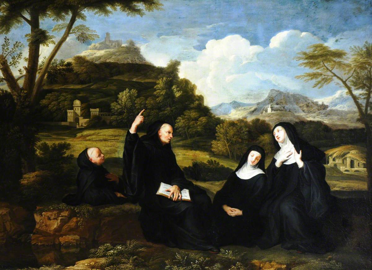 de Champaigne, Jean Baptiste, 1631-1681; Saint Benedict and Saint Scholastica and Two Companions in a Landscape